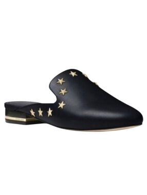Michael Kors Natasha Starr Mules Black Leather Star Studded Stacked Heel Sz 7.5